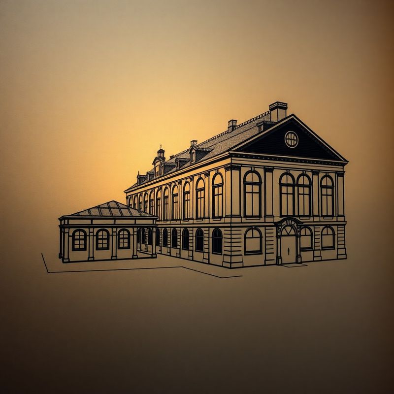 Charcoalowo-złoty szkic architektoniczny na tafli szkła — metafora struktur prawnych